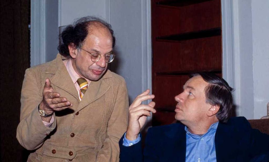 Allen Ginsberg (left) talking with Andrei Voznesensky (right) (1978)