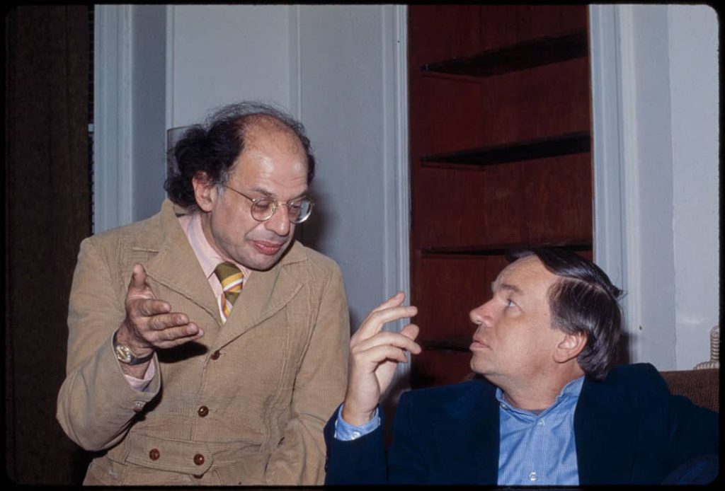 Allen Ginsberg (left) talking with Andrei Voznesensky (right) (1978)