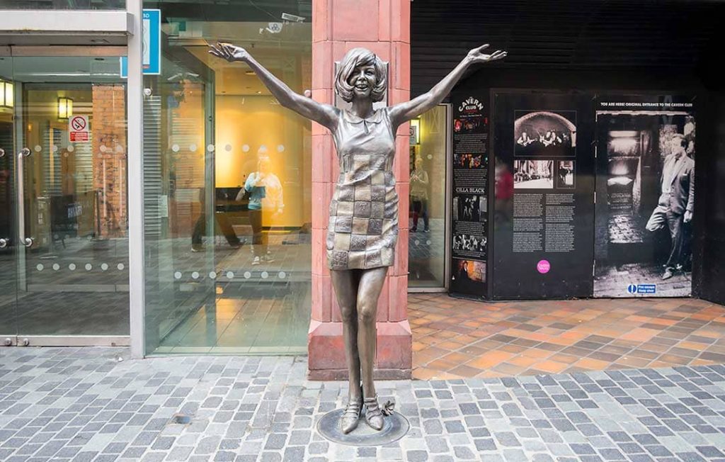 Commemorative statue of Cilla Black in front of the original entrance to the Cavern Club (2017)