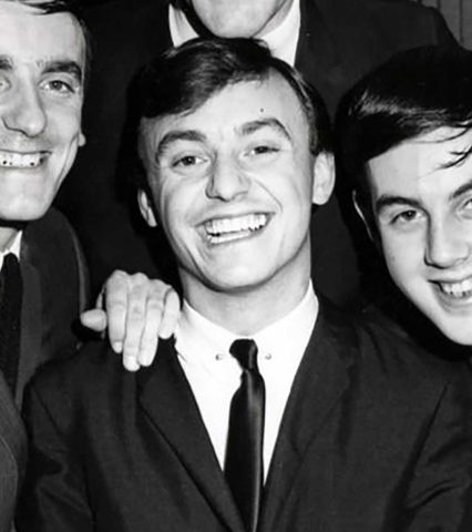 Photo of Gerry and the Pacemakers musical group taken during their first trip to the United States, likely to appear on 'The Ed Sullivan Show' (1964)