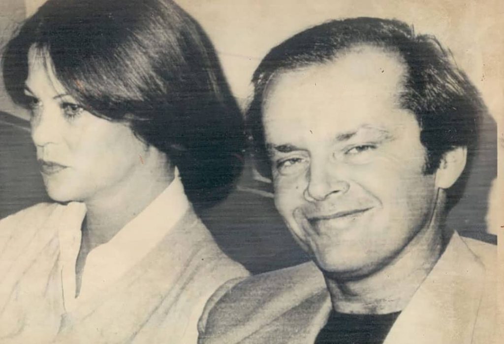 Press photo of Jack Nicholson (right) after being nominated for an Academy Award for 'One Flew Over the Cuckoo's Nest' (1976)